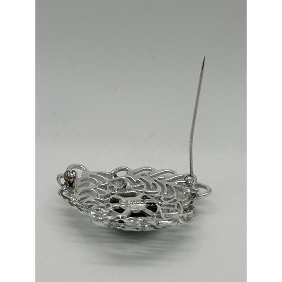 Vintage Sarah Coventry Silver-Tone Brooch With Blue Acrylic Center Filigree Desi - Picture 8 of 9